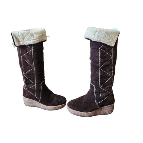 MICHAEL KORS "CROSBY" BROWN SUEDE KNEE HIGH WEDGE HEEL BOOTS - Picture 4 of 8